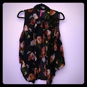 Sleeveless flowered shirt - Black